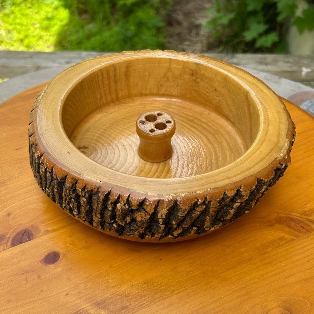 Vintage Live Edge Wood Nut Bowl Brown Rustic Cabin Core Handcrafted Artisan Retr
